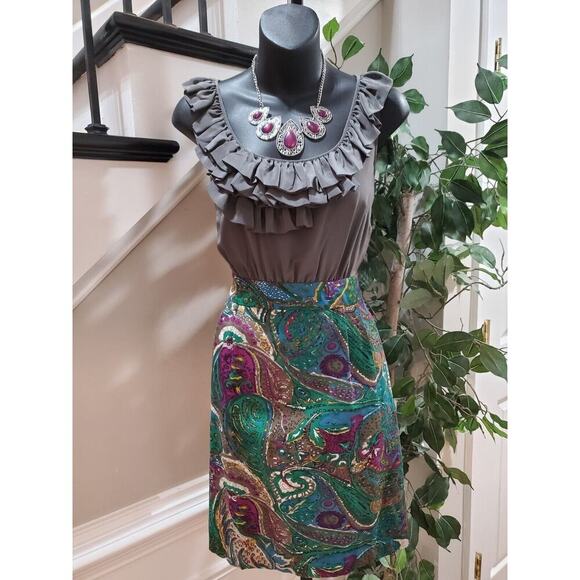 Maeve Women's Black Ruffle 100% Silk Scoop Neck Sleeveless Knee Length Dress 6 - Picture 12 of 12